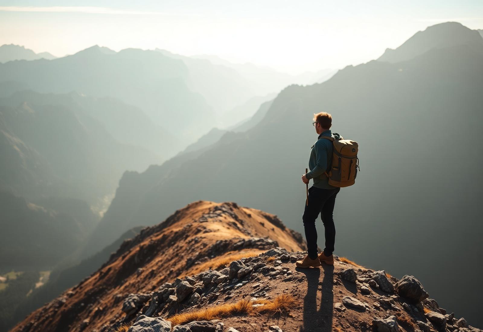 Solo hiker on an alpine ridge